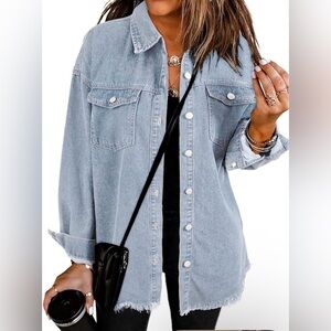 Dokotoo Oversized Denim Long Sleeve Casual Denim Shirts Distresse Jean Jacket